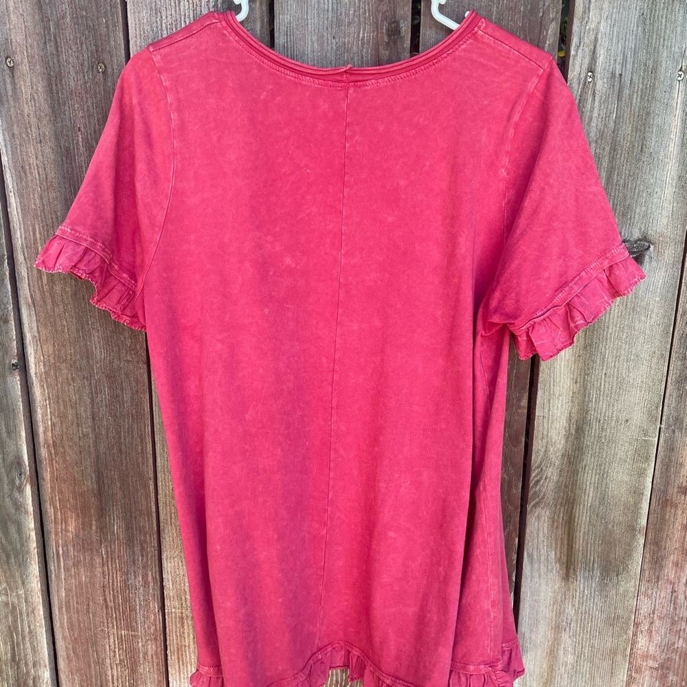 Altar'd State Ruffled Hem Short Sleeve Pink Top.  Size Large - Picture 11 of 15